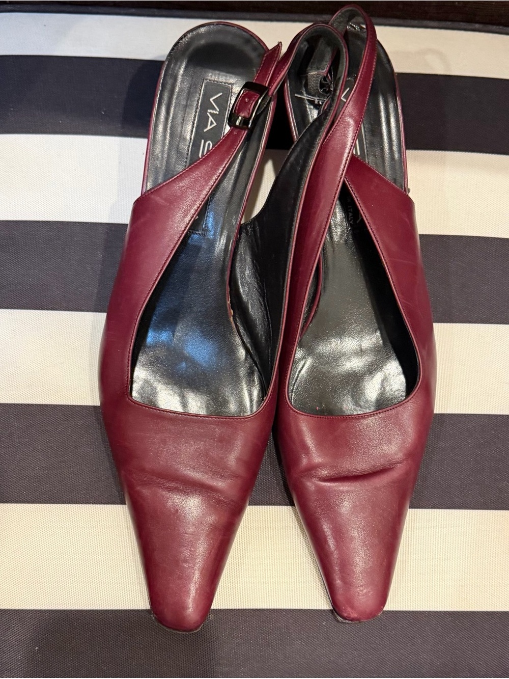 Via Spiga Burgundy Square-Toe Leather Slingback Pumps